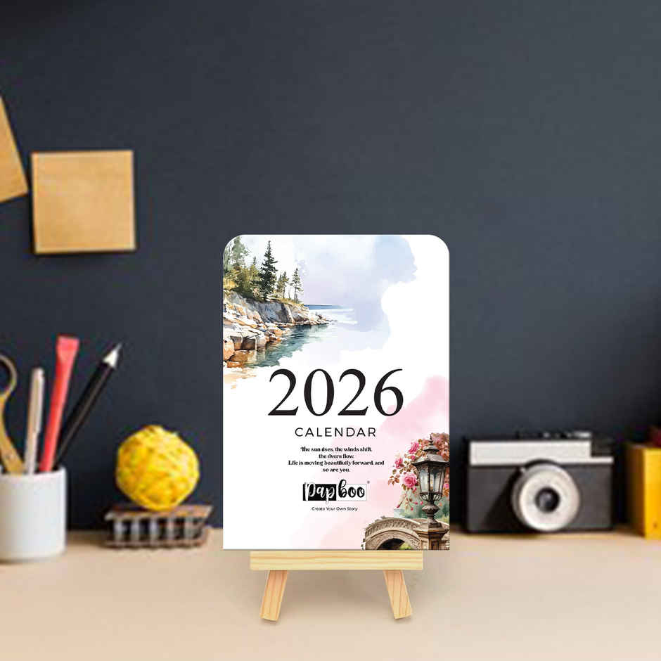 Papboo A6 2026 Desk Calendar With Wooden Stand | Scenery