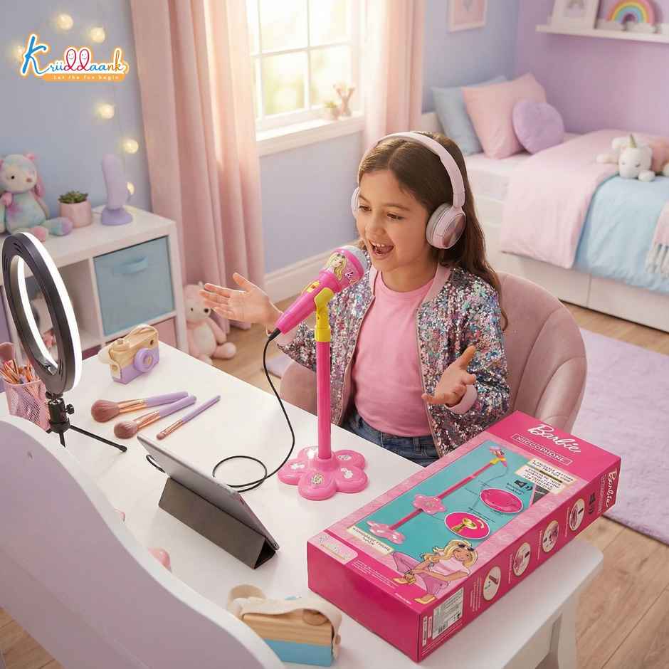 Kriiddaank Barbie Kids Microphone With Adjustable Stand MP3, Mic & Speaker Connection -106 cm