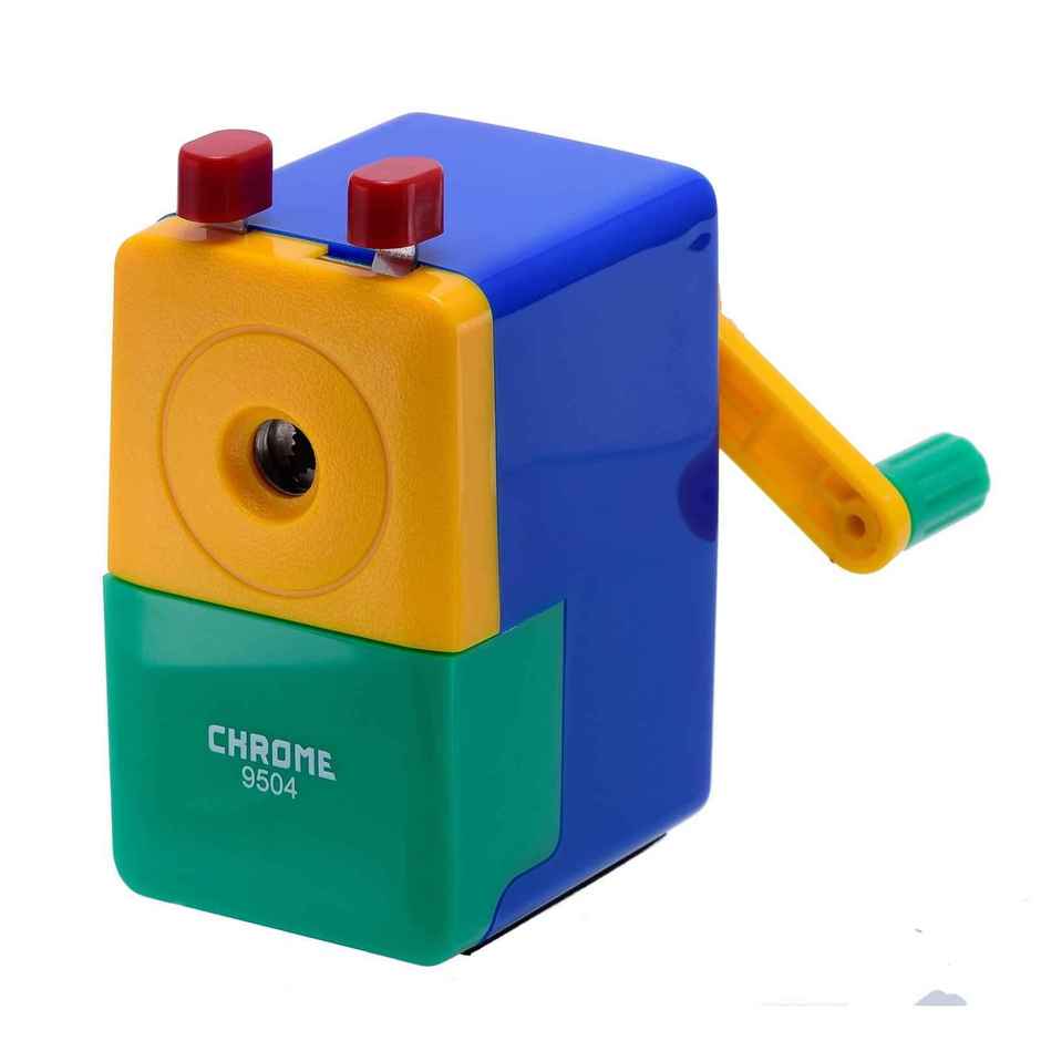 Chrome Tri Colour Plastic Table Pencil Sharpner (Colour May Vary)