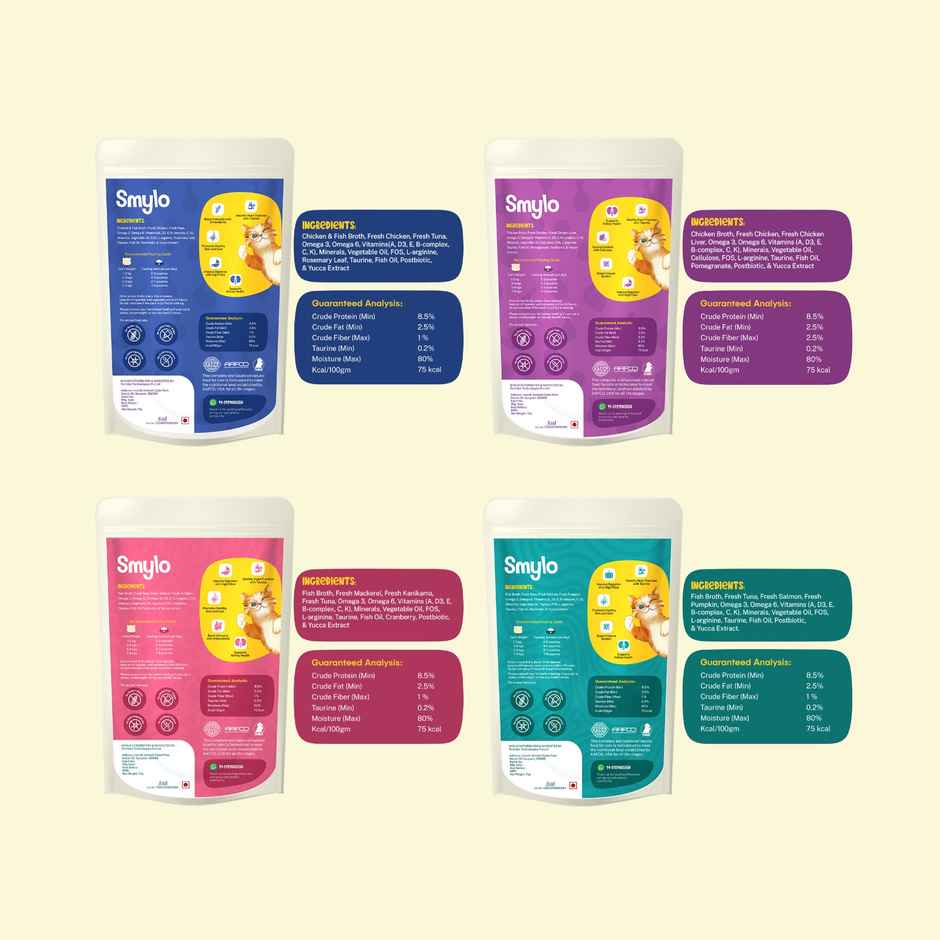 Smylo Adult Wet Cat Food Variety Combo | Chicken, Tuna & Mackerel, Fresh and Preservative Free