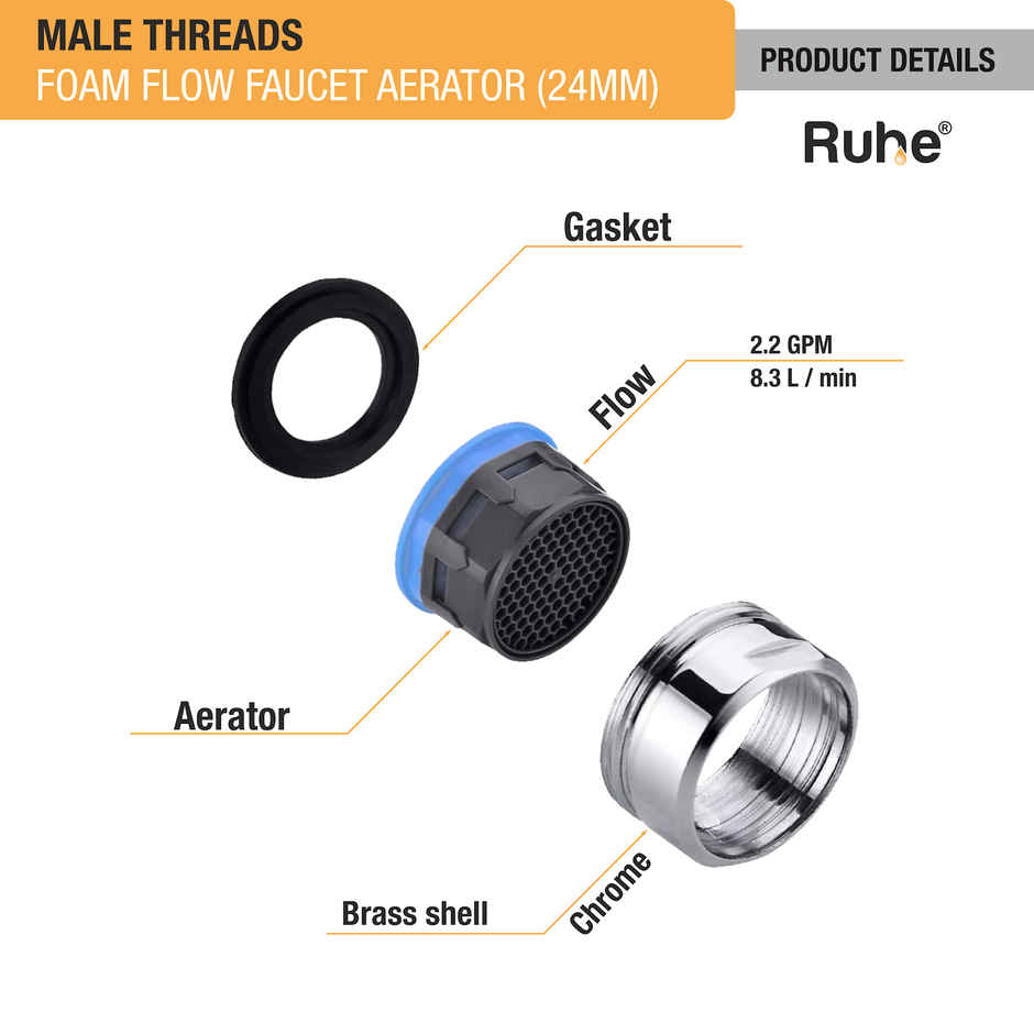 Ruhe Foam Flow Aerator With Brass Permix | Male | Pack Of 4