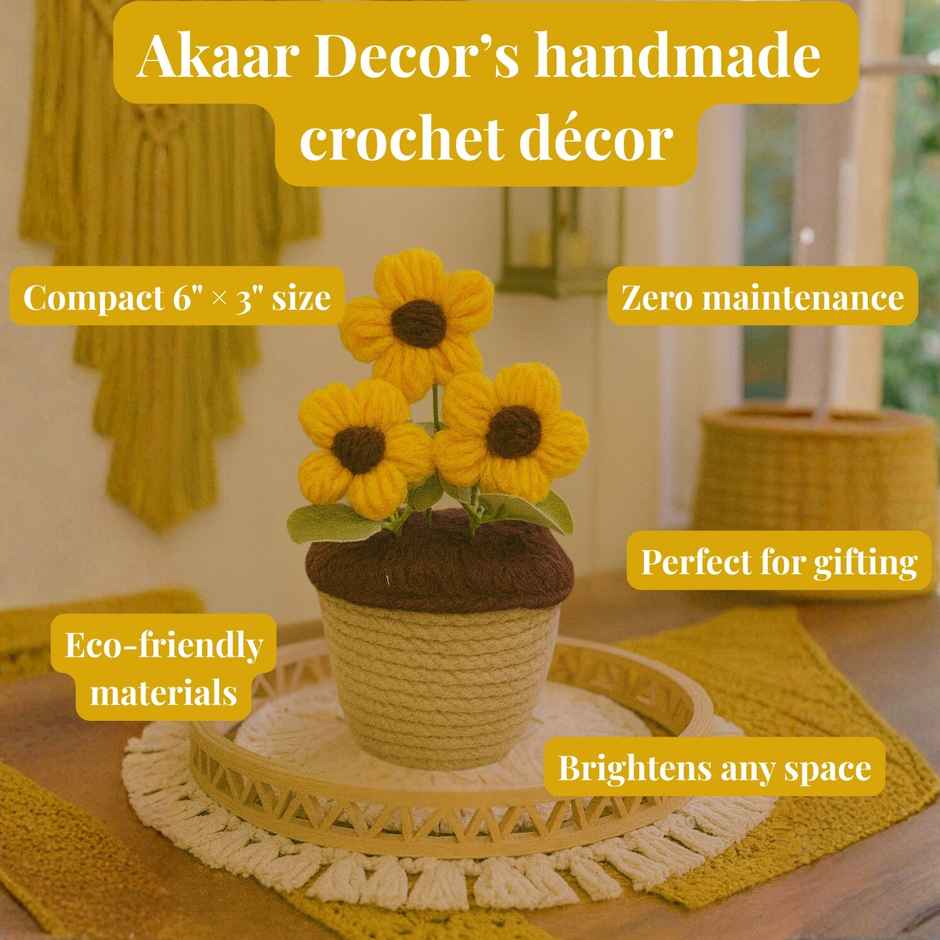 Bosco Handcrafted Crochet Flower Pot 6 Inch | Yellow