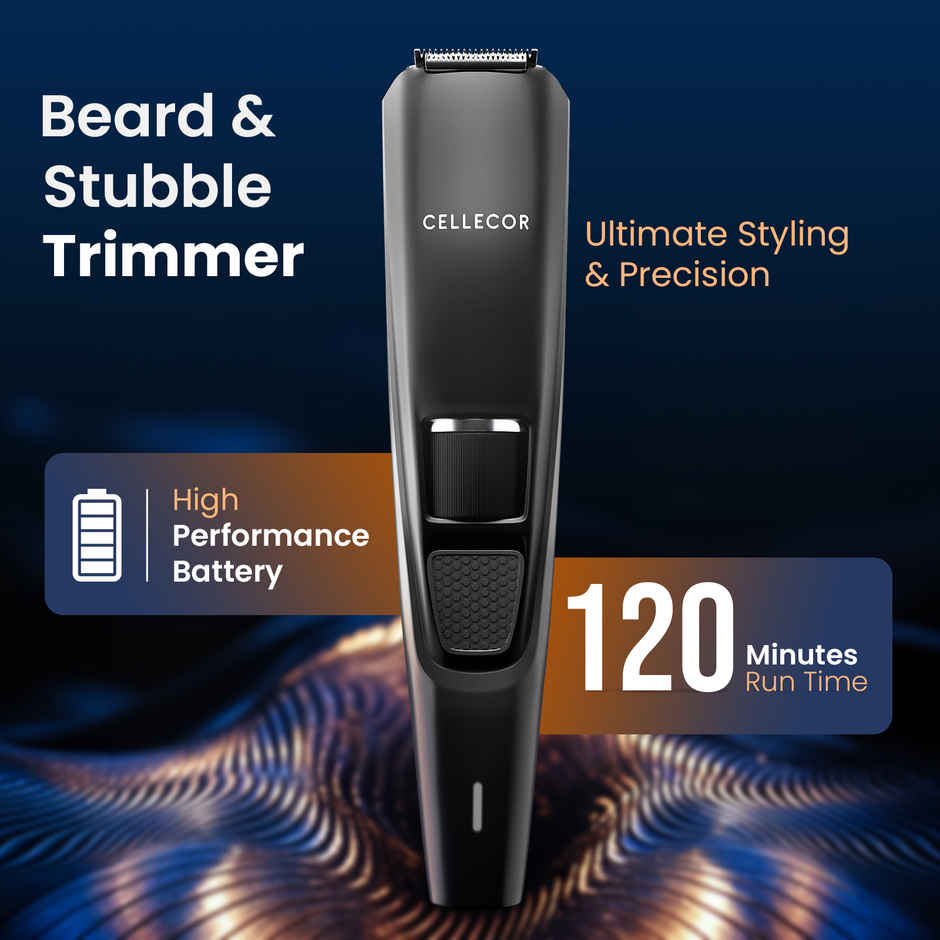 Cellecor ACE Beard & Stubble Trimmer for Men | 20 Length Settings | 2 Guide Combs | Black