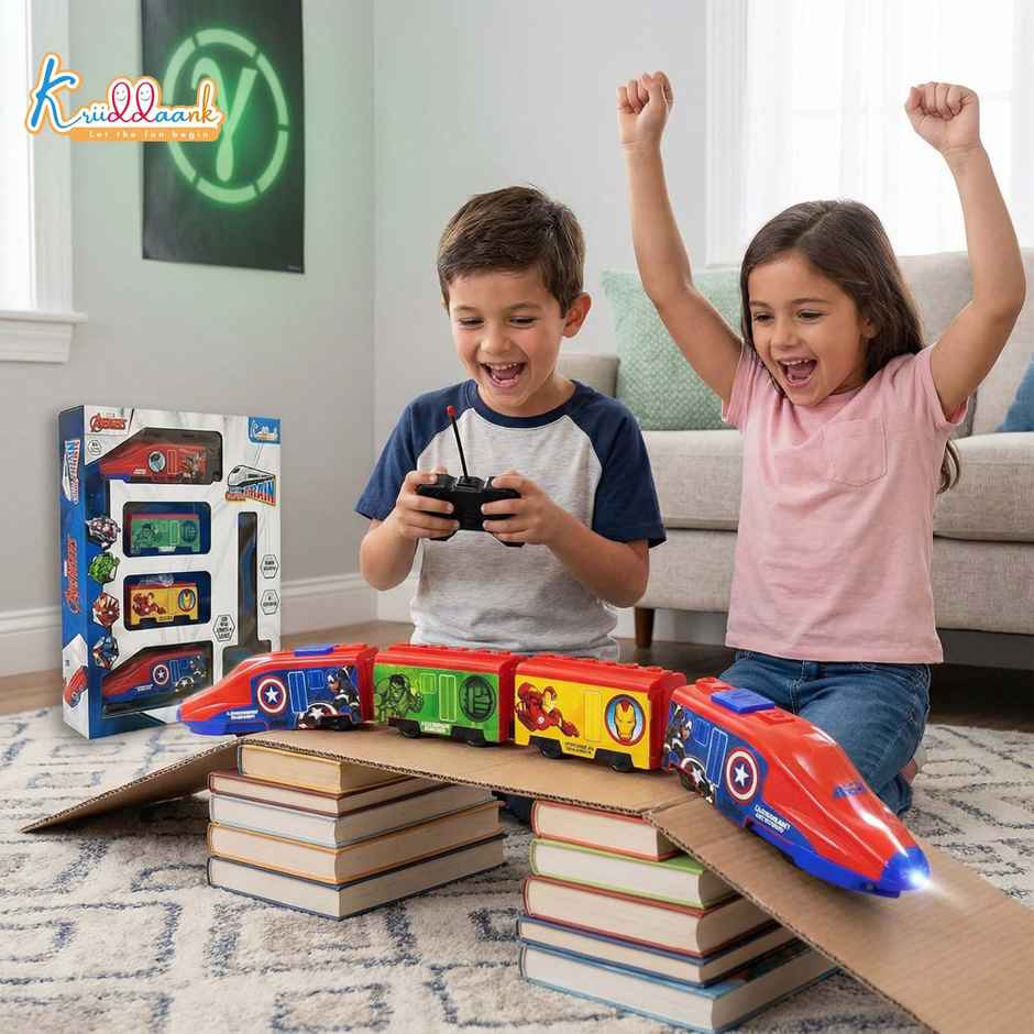 Kriiddaank Marvel Avengers RC Train Toy with Remote Control, Lights and Sounds, Rechargeable EMU