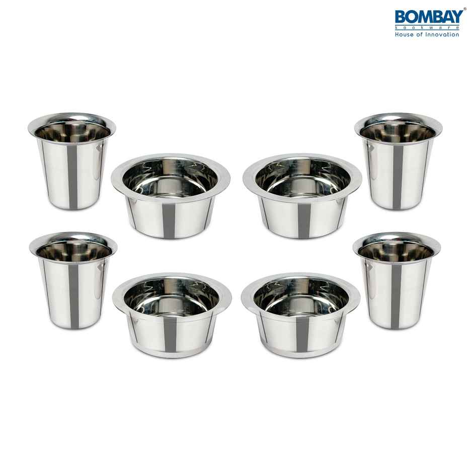 Bombay Kookware Stainless Steel Coffee Cup Dabara & Tumbler For Filter Coffee/Tea (Set Of 4)