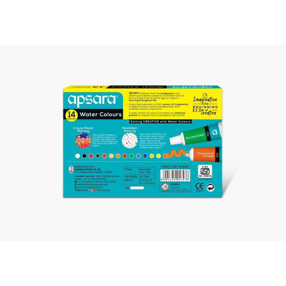 Apsara Water Tube Colours | Vibrant Colours Superior Transparency | Non-toxic | Brilliant Colours | Multicolour