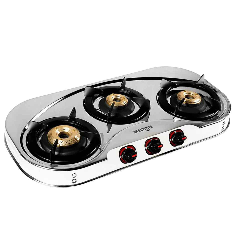 Milton Royal Stainless Steel Gas Stove 3 Burners | ISI Certified Manual Ignition