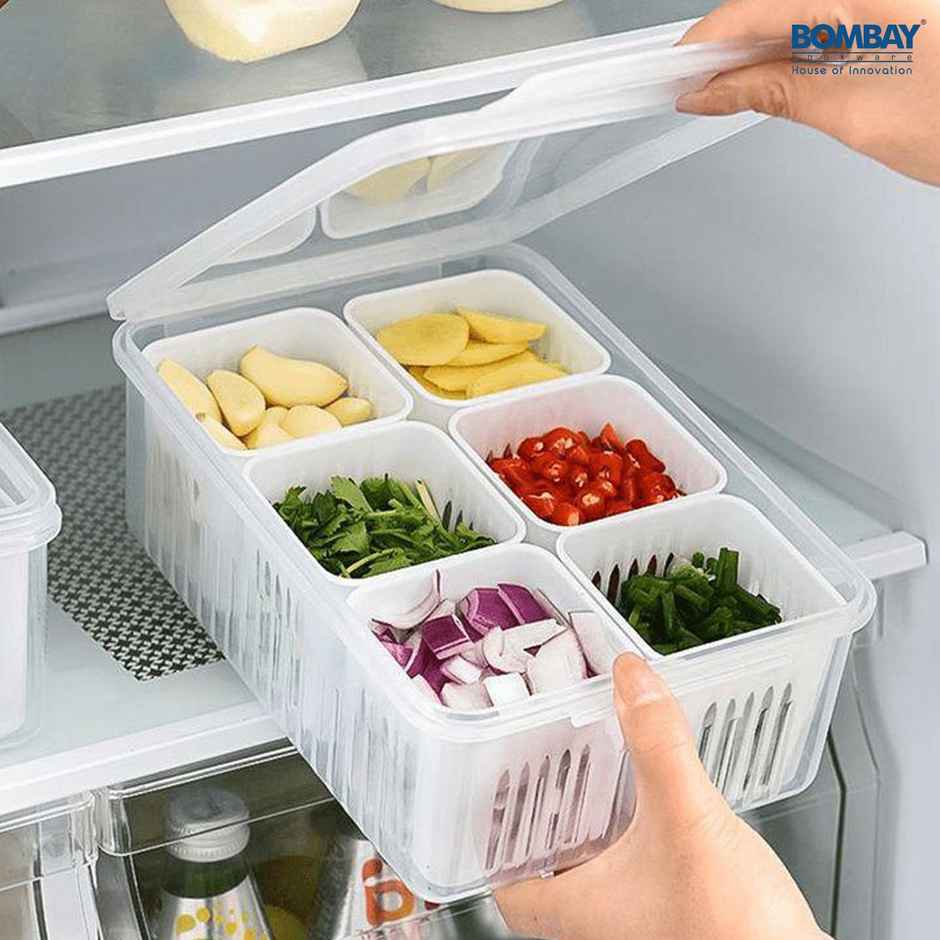 6 Grid Fridge Storage Boxes Freezer Storage Containers | White