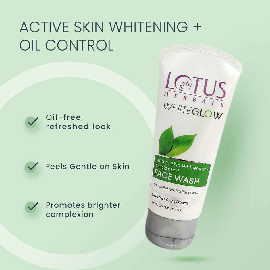 Lotus Herbals Whiteglow Active Skin Whitening & Oil Control Face Wash With Green Tea Extract Brightens Skin For All Skin Types