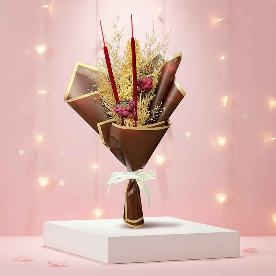 Dried Bull Rush Natural Love Decor Arrangement | Ideal for Gifting | Farmerr