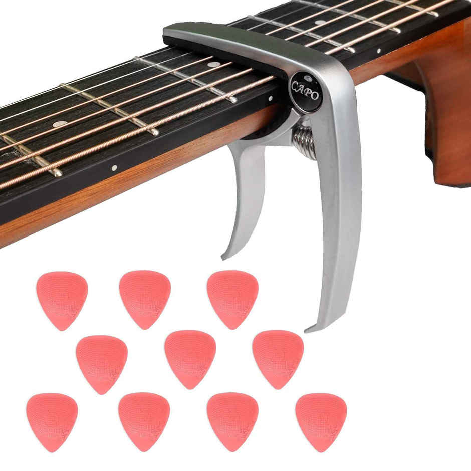 Kadence Guitar Metal Capo & 10 Hostile Grip Picks Combo