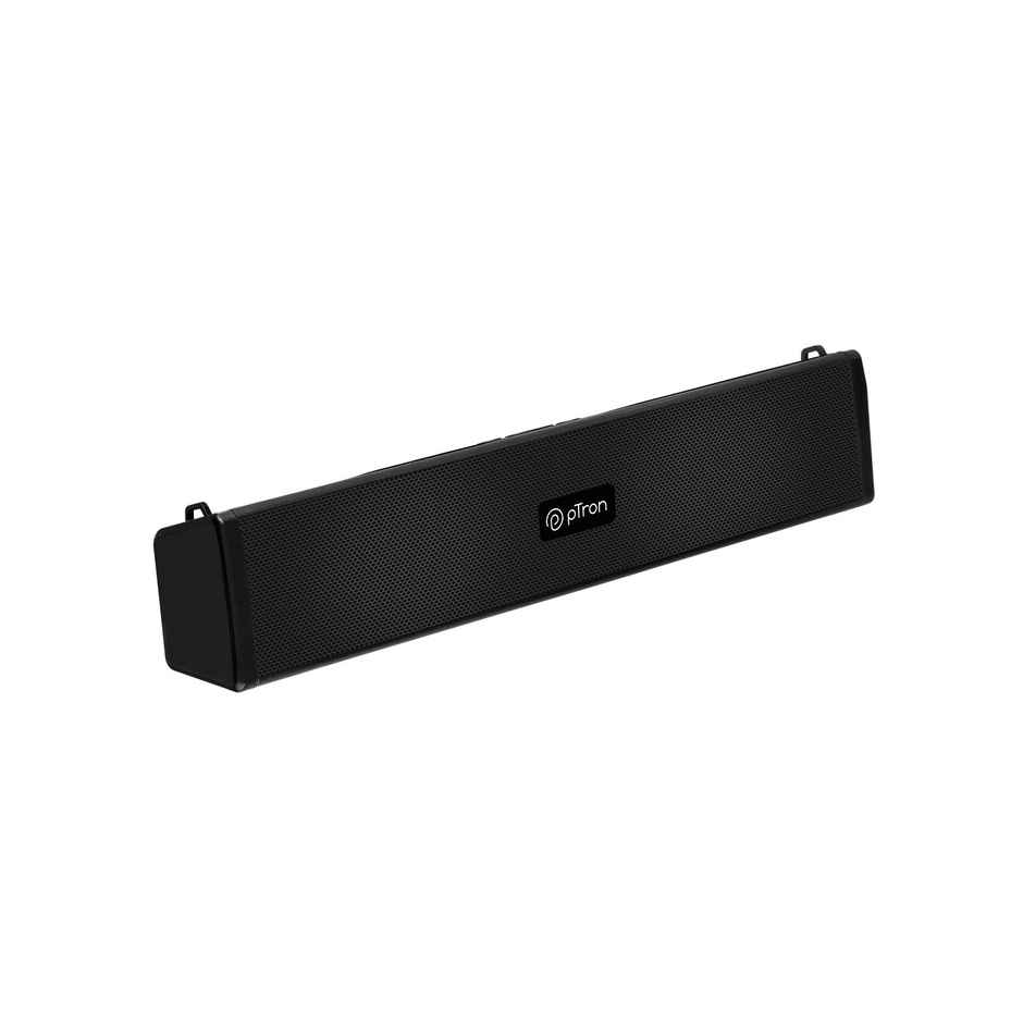 pTron Fusion Wave 16W Mini Bluetooth Soundbar w/ 19 Hrs Playback, Mini Wireless Soundbar for Phone/TV/Laptop/Tablets/Projectors, BT5.0/Aux/TF Card/USB Drive Playback & TWS Function - Black