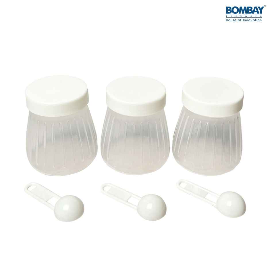 Plastic Container Set with Spoon, Jars 250ml each | White | Set of 3