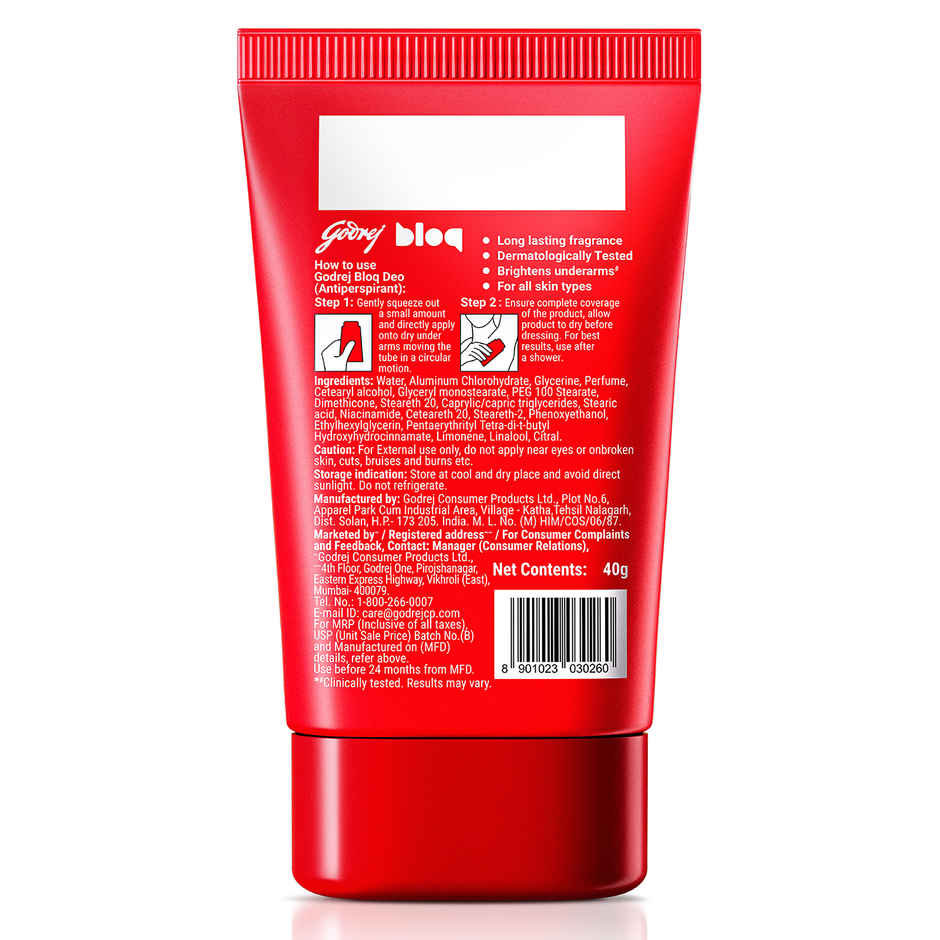 Godrej Bloq Underarm Sweat & Odour Control Deo Citrus | Antiperspirant Stick