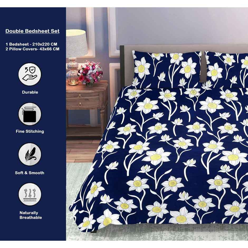 Dream Living Double Bedsheet Set | Navy 210 X 220 cm