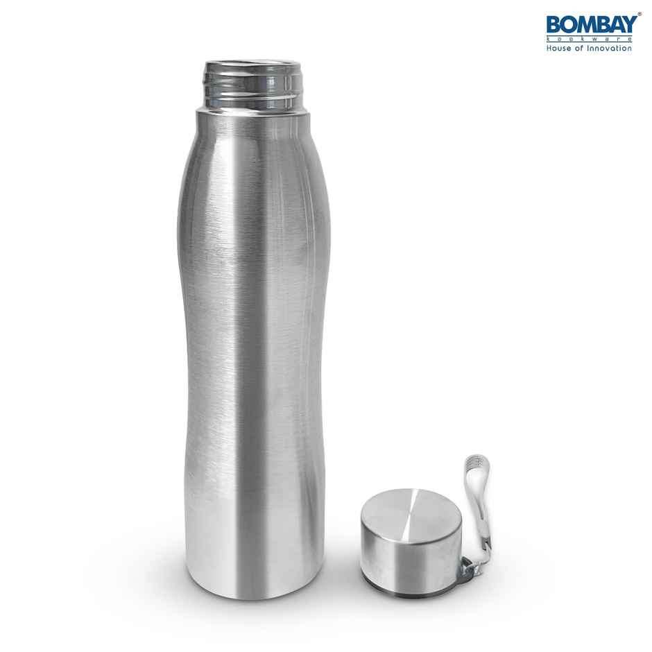 Bombay Kookware Stainless Steel Round Water Bottle Single Wall | Silver | 1 L