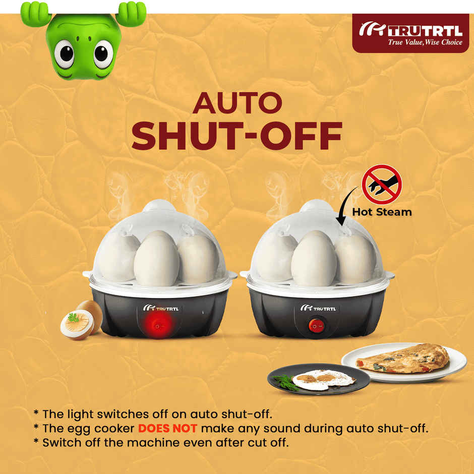 truTRTL Smart Instant Egg Boiler Machine 350 Watts | Plastic, 414 ml, Boil upto 7 Eggs (Hard, Medium, Soft)Automatic, Overheat Protection - Black