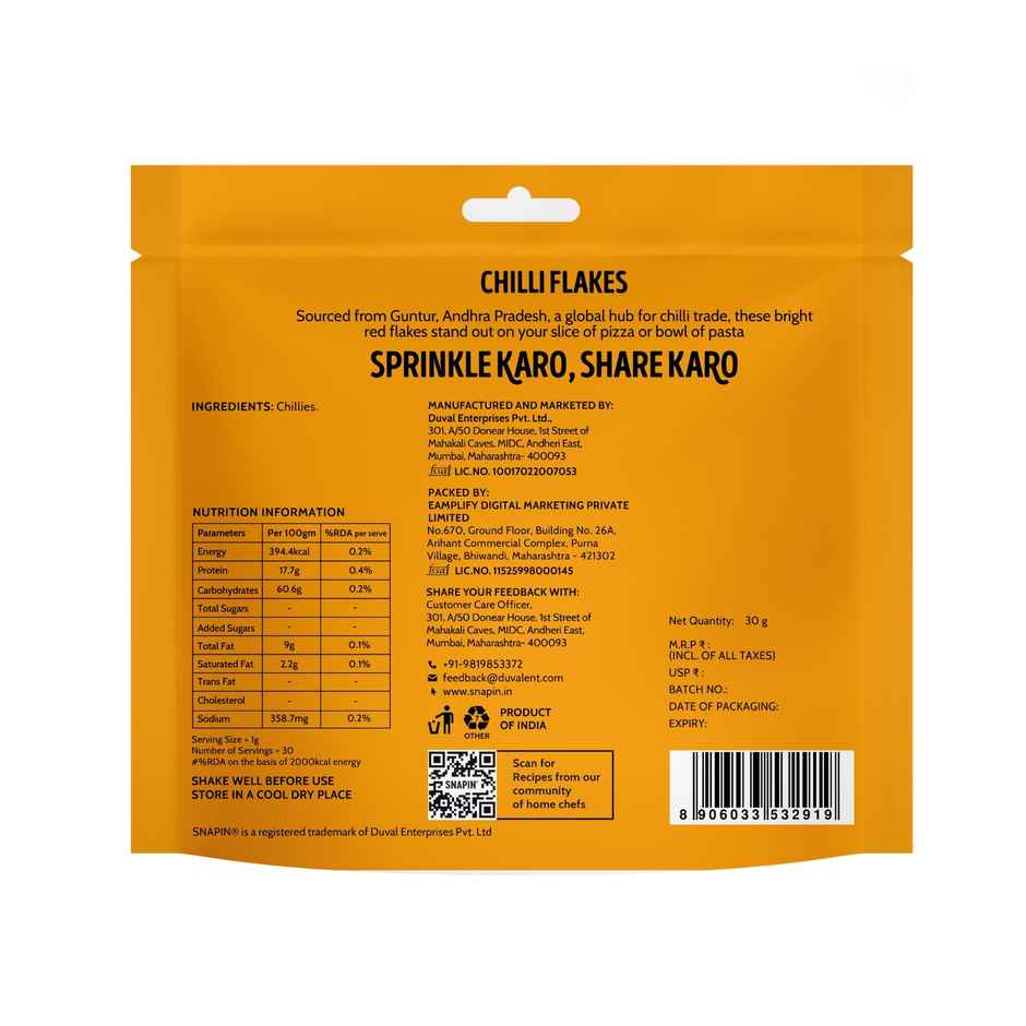Snapin Chilli Flakes Sachet Pouch Combo 