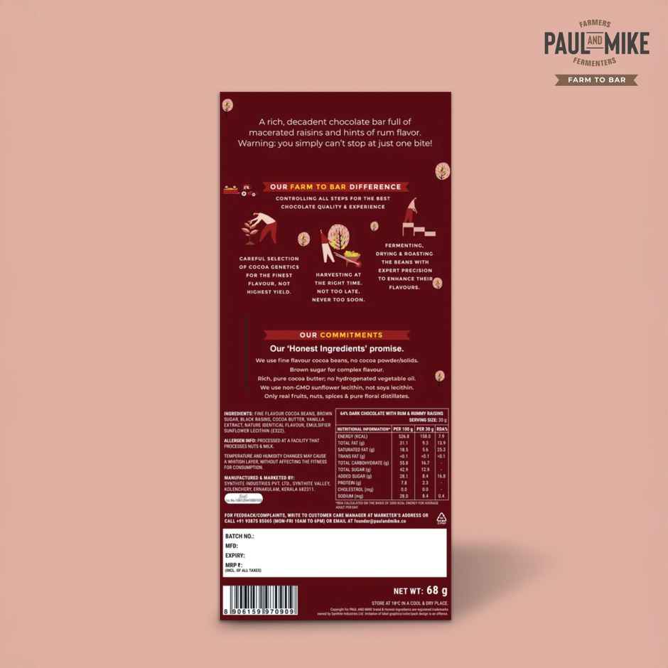 Paul And Mike Mild Dark Rum & Rummy Raisins Chocolate