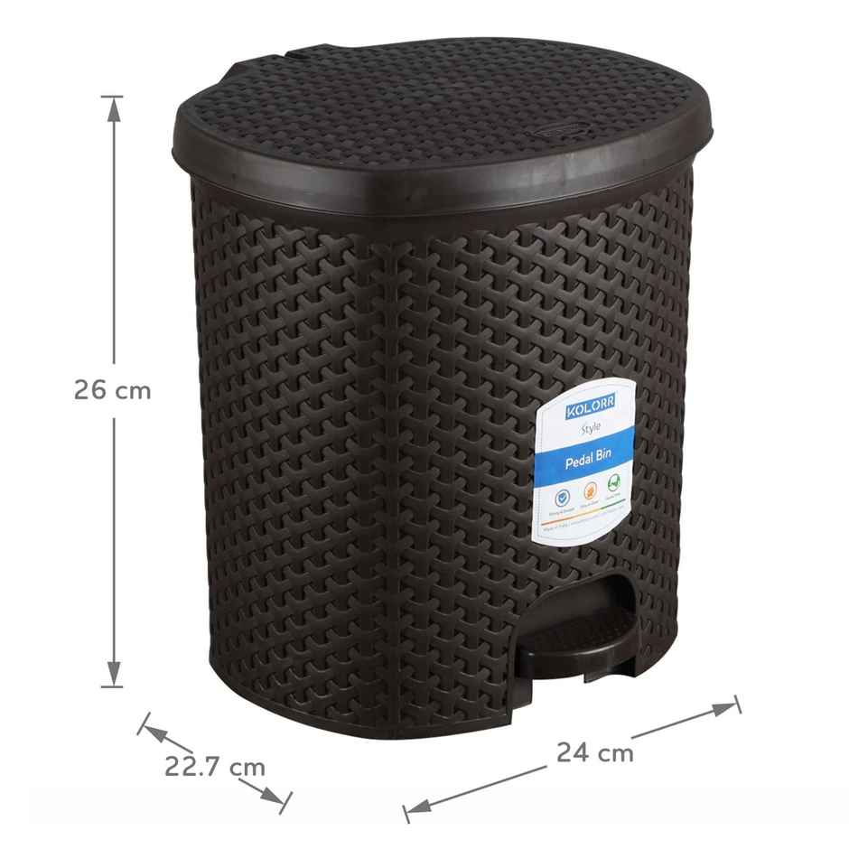 Kolorr Magnum 6 Litres Dustbin With Lid Plastic Pedal Bin With Inner Bucket For Home - Dark Brown