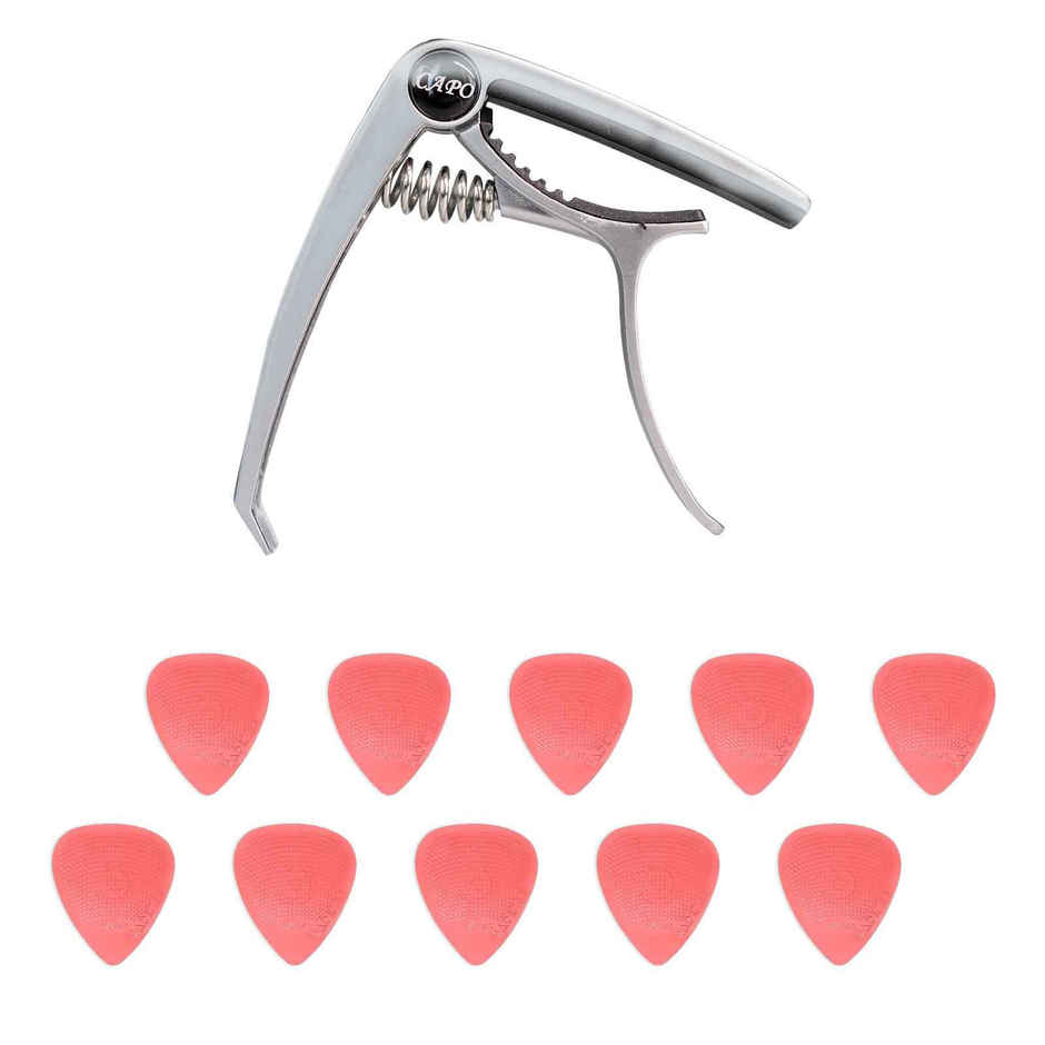 Kadence Guitar Metal Capo & 10 Hostile Grip Picks Combo