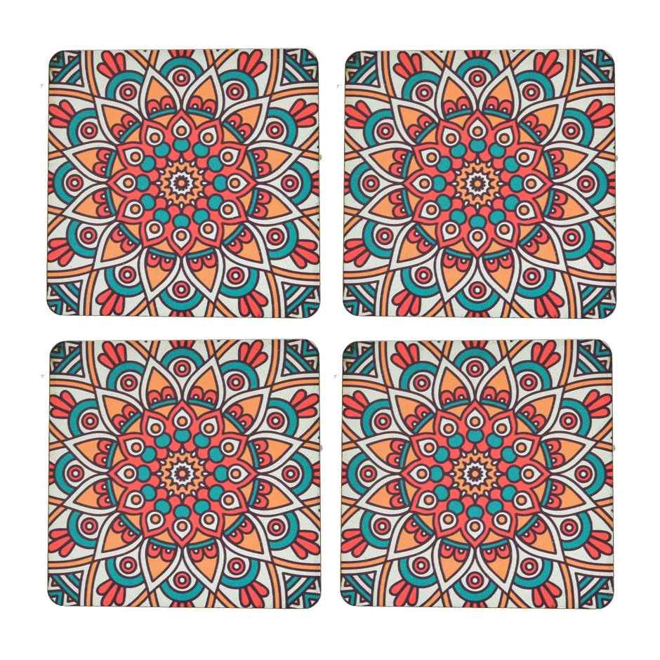 Sanjeev Kapoor by OGGN Vista Printed MDF Coaster Set of 4 - Coffee Mug & Glasses (4 Inch )