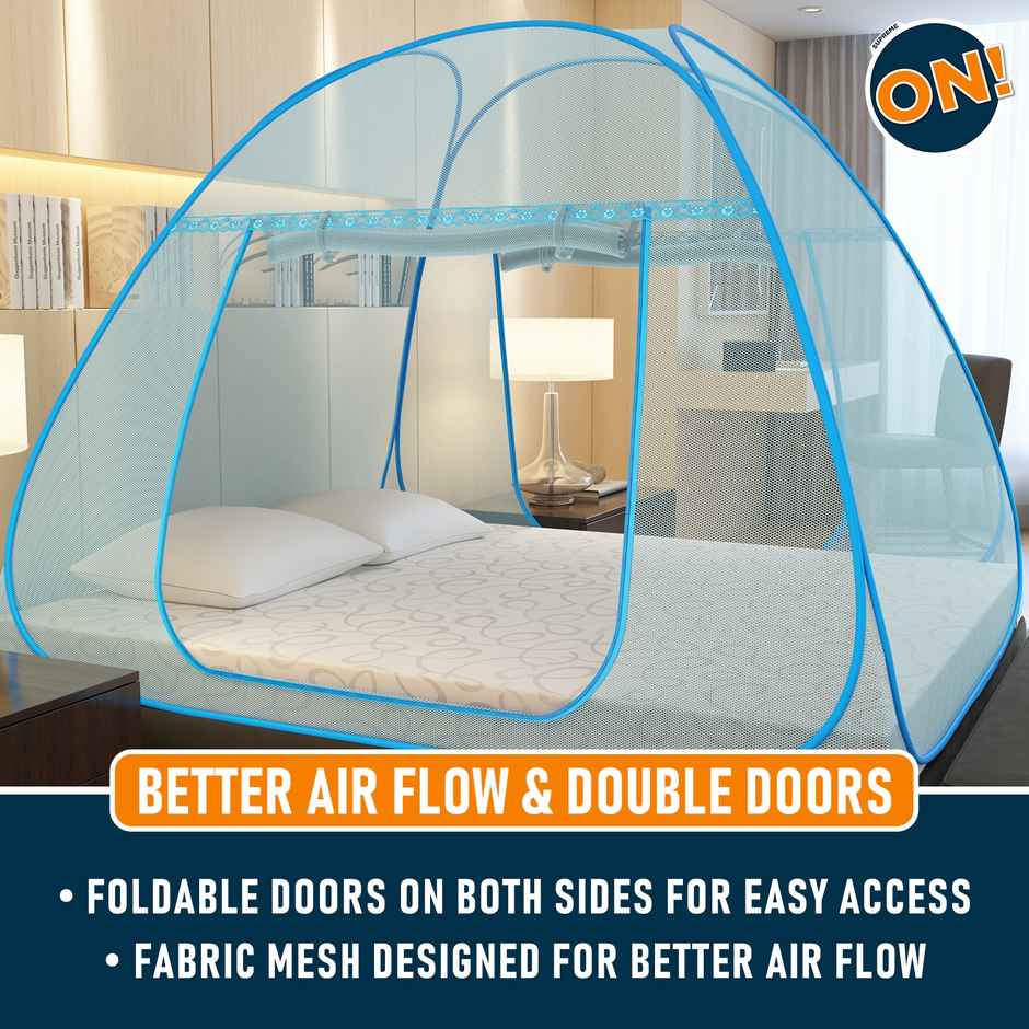Supreme On Foldable Mosquito Net For Double Bed | Blue - 6.5 x 6.5 ft