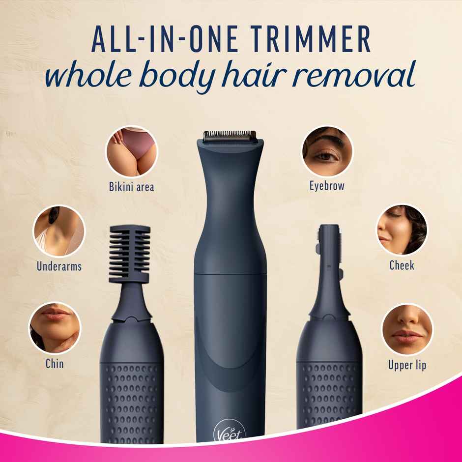 Veet Expert All-in-One Female Body Trimmer | Full Body, Bikini, Face & Eyebrow Grooming Trimmer - Black & Pink