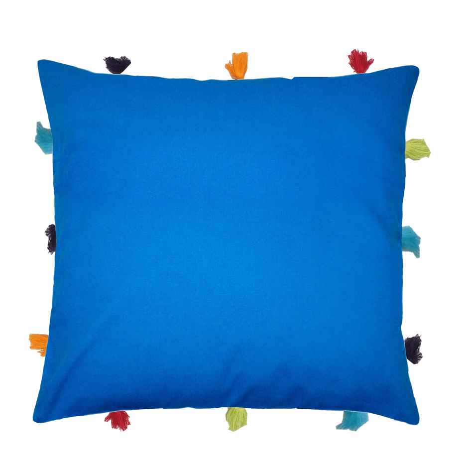 Lushomes Cushion Cover - Blue | 12 x 12 inch | Tassels