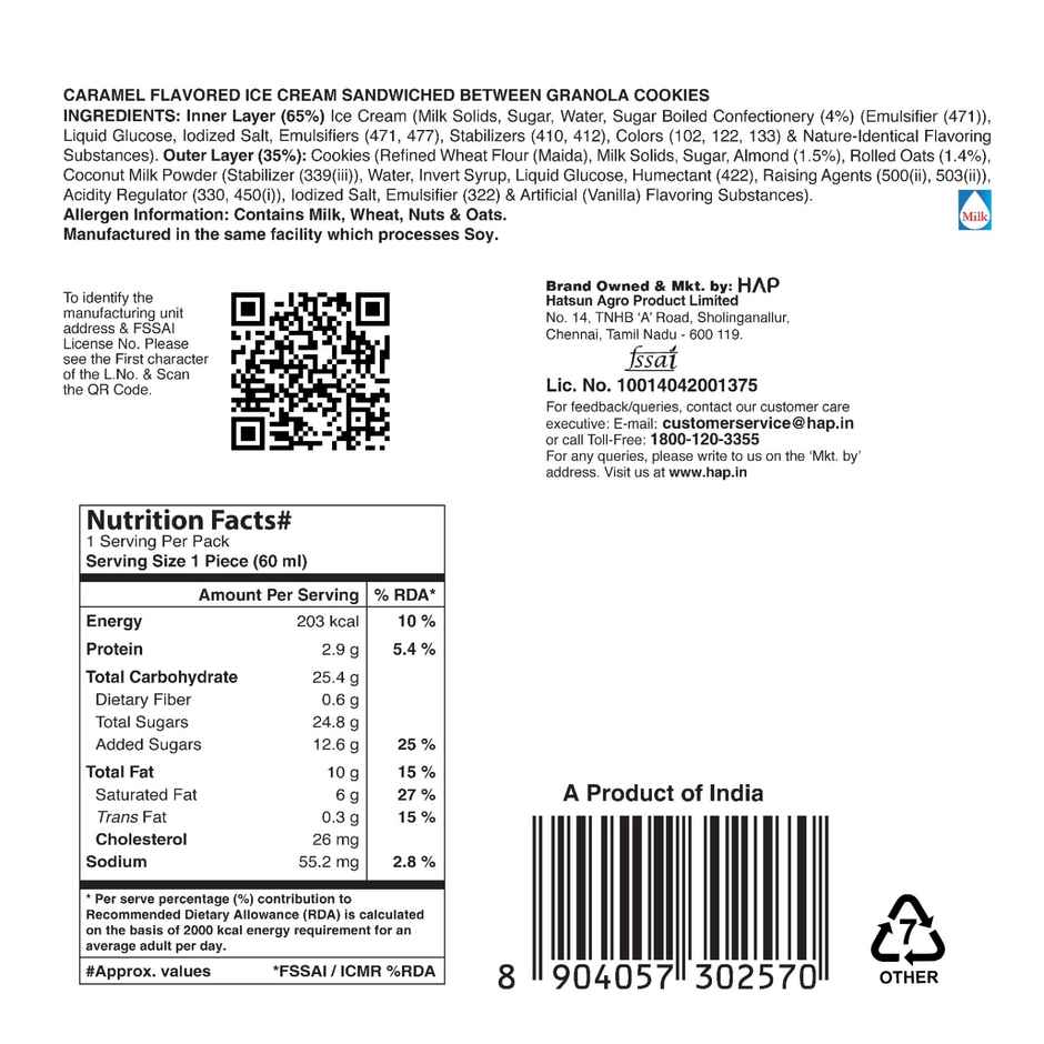 Arun Sea Salt Caramel Gronola Ice Cream Sandwich