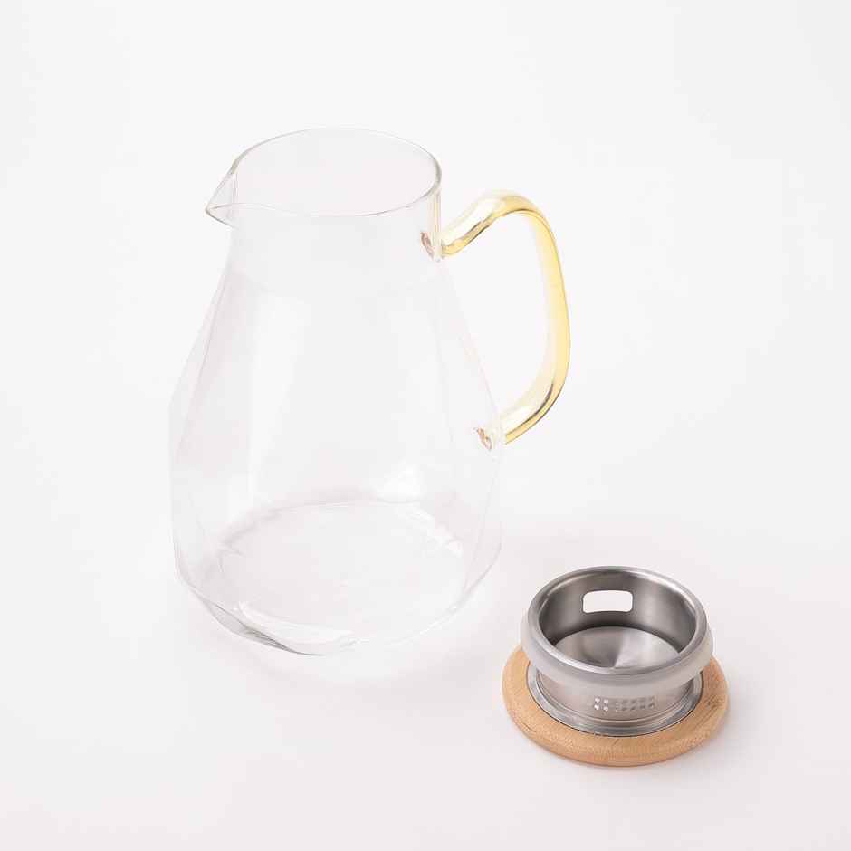 Umai Borosilicate Glass Water Jug With Lid (2000 ml), 4 Cups (340 ml) & Tray | Glass Jug For Water