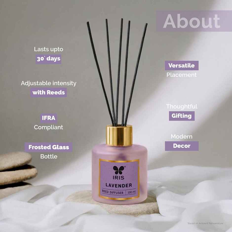 IRIS Lavender Frosted Glass Reed Diffuser Set | Oil and 5 Fibre Reed sticks
