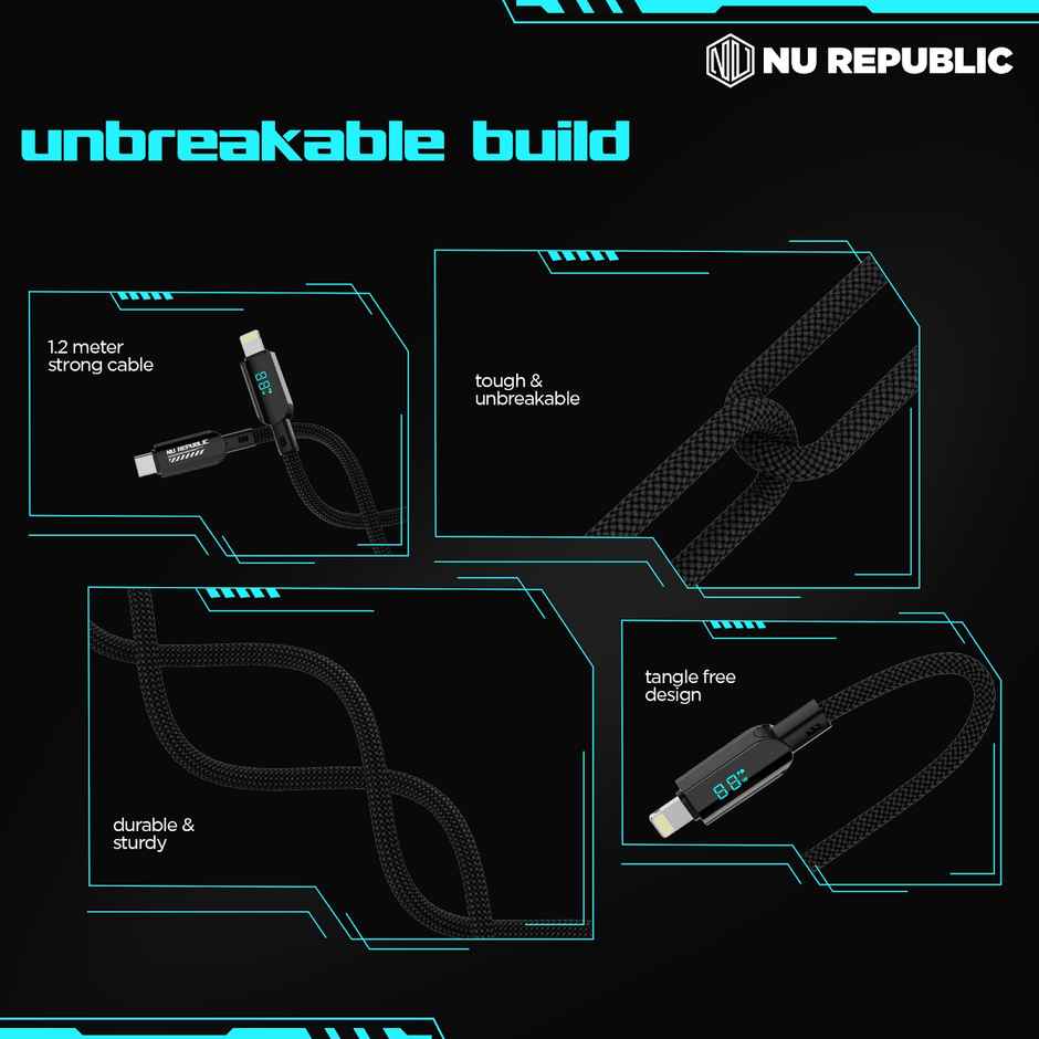 Nu Republic Blaze Fusion Spot 33W With Led Display Data Charging Cable (Type-C To Type-L, Black)