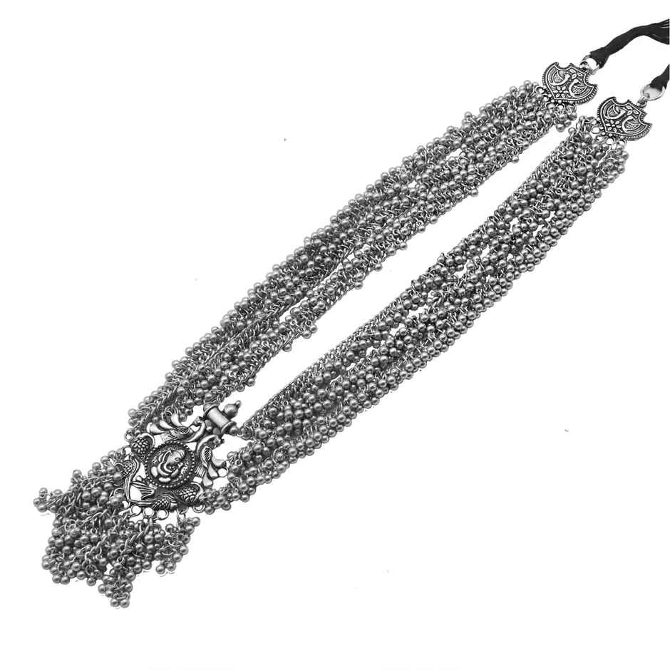 Teejh Krisha Silver Oxidized Ghungroo Necklace