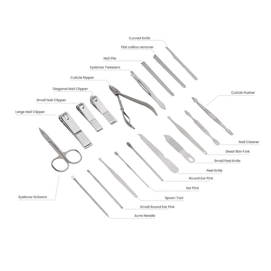 Bronson Professional 19 Pc Manicure, Pedicure Grooming & Ear Care Tool with Travel Pouch