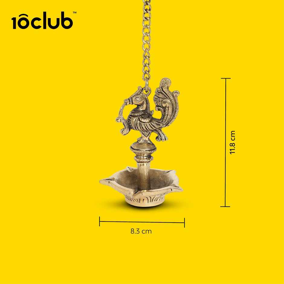 Peacock Design Brass Hanging Diya | Gold | Antique | Diya-Pooja | 10Club