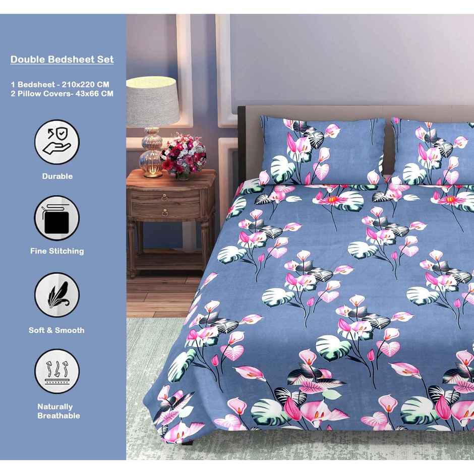 Dream Living Double Bedsheet Set | Blue 210 x 220 cm