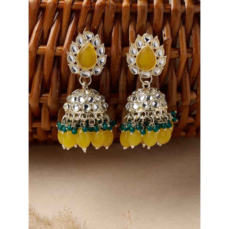 Studio Sukkhi Traditional Gold Plated Yellow Green Kundan Jhumka/Jhumki Earrings for Women
