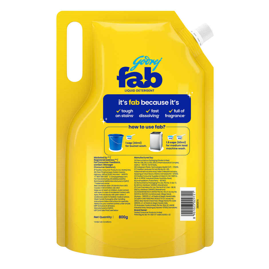 Godrej Fab Machine & Hand Wash Detergent Liquid Refill Pouch