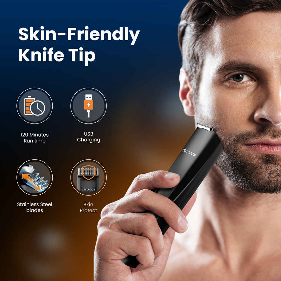 Cellecor ACE Beard & Stubble Trimmer for Men | 20 Length Settings | 2 Guide Combs | Black