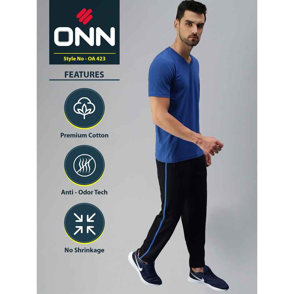 ONN Premium Men's Solid Pure Cotton V Neck T-shirts | Royal Blue | Size - 2XL