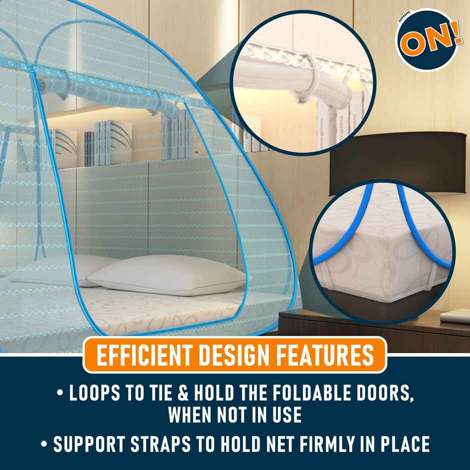 Supreme On Foldable Mosquito Net For Double Bed | Blue - 6.5 x 6.5 ft
