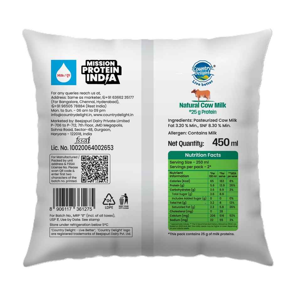 Country Delight High Protein Fresh Cow Milk | 30g Protein