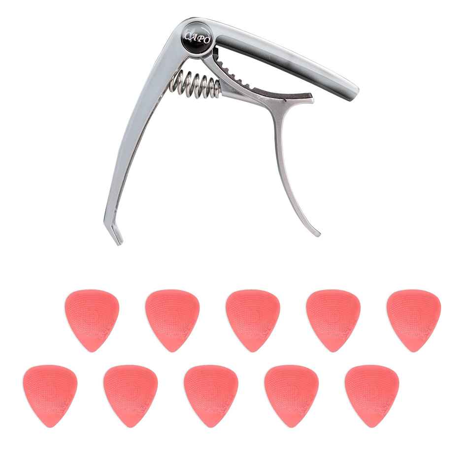 Kadence Guitar Metal Capo & 10 Hostile Grip Picks Combo