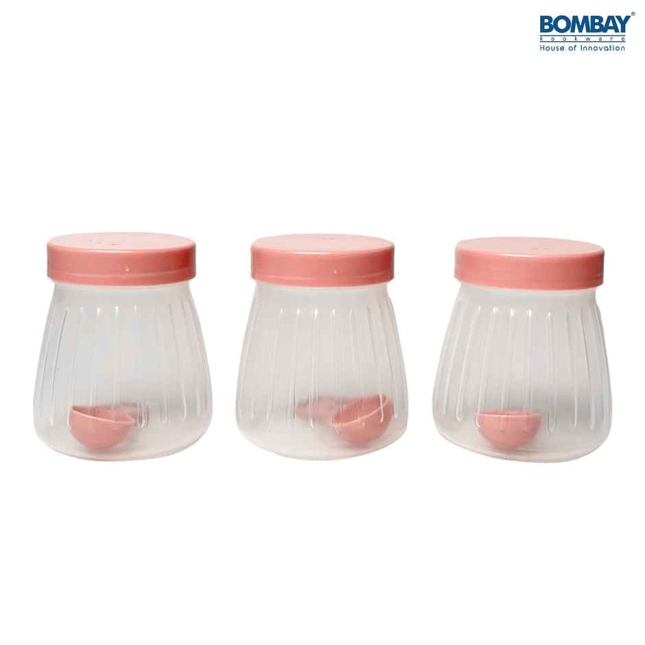 Plastic Container Set with Spoon, Jars 500ml each | Pink | Set of 3