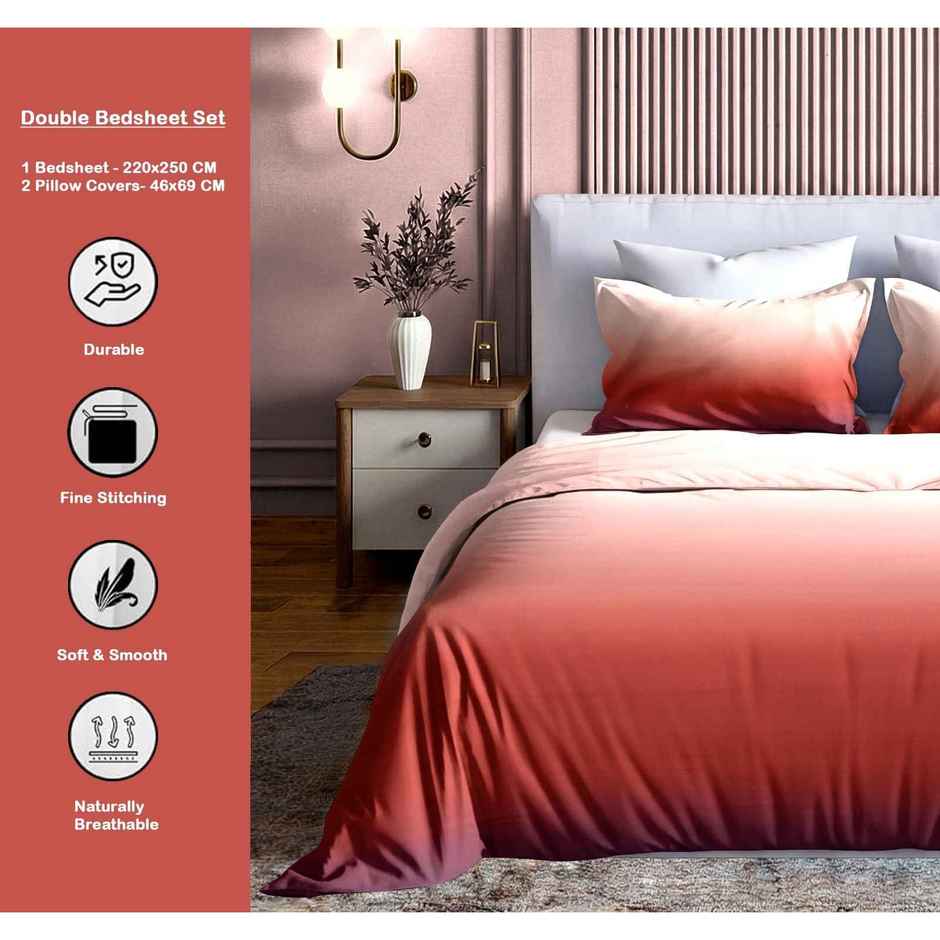 Dream Living Ombrey Double Bedsheet Set | Maroon - 220 x 250 cm