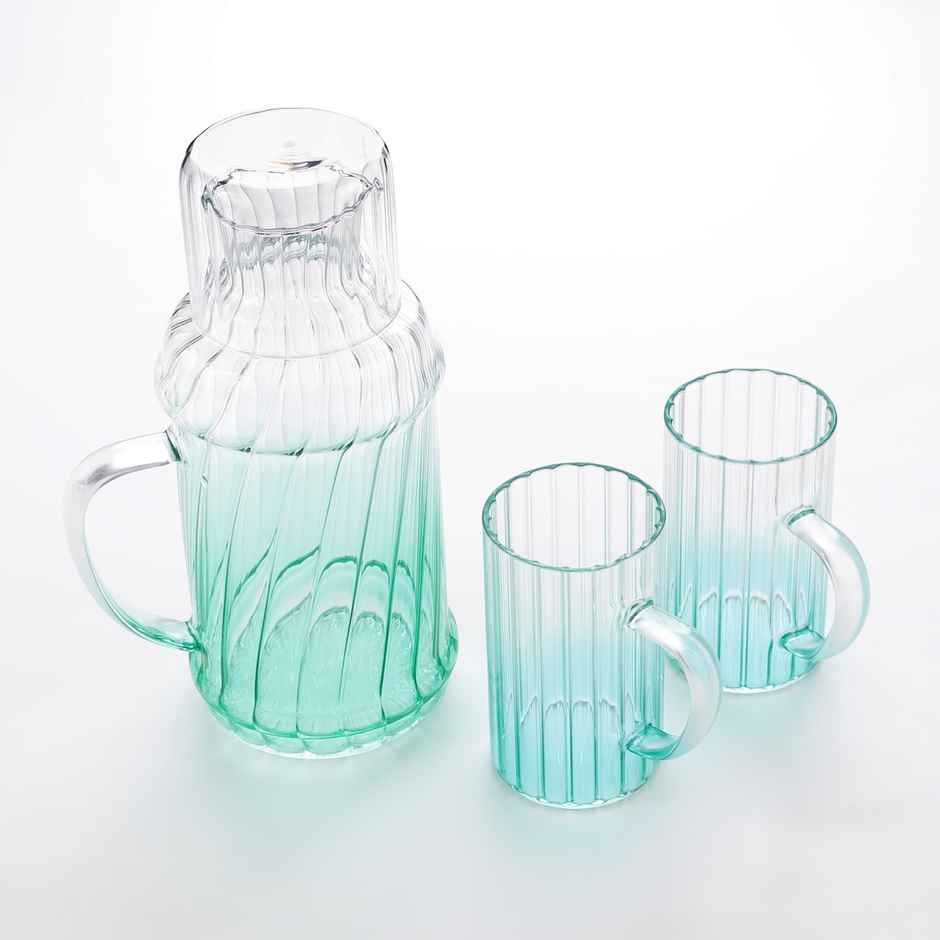 Umai Glass Jug Set With Stainless Steel Lid And 2 Cups | 1200Ml Glass Jug- 280Ml Mugs