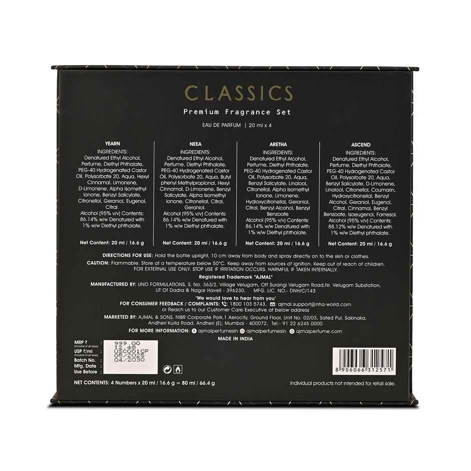 AJMAL Classic Unisex EDP Gift Set Ascend, Aretha, Neea Yearn Perfum Long Lasting EDP Fragrance Scent