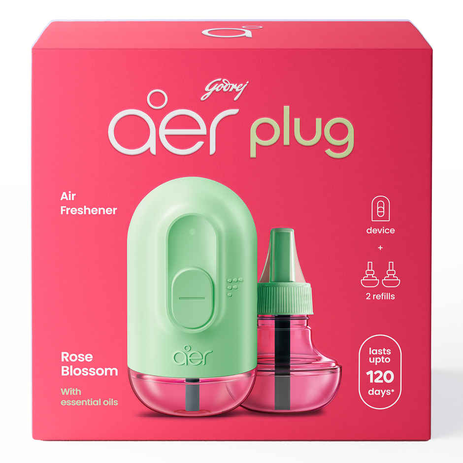 Godrej aer Plug Rose Blossom | Machine | 2 Refills | Electric Air Freshener