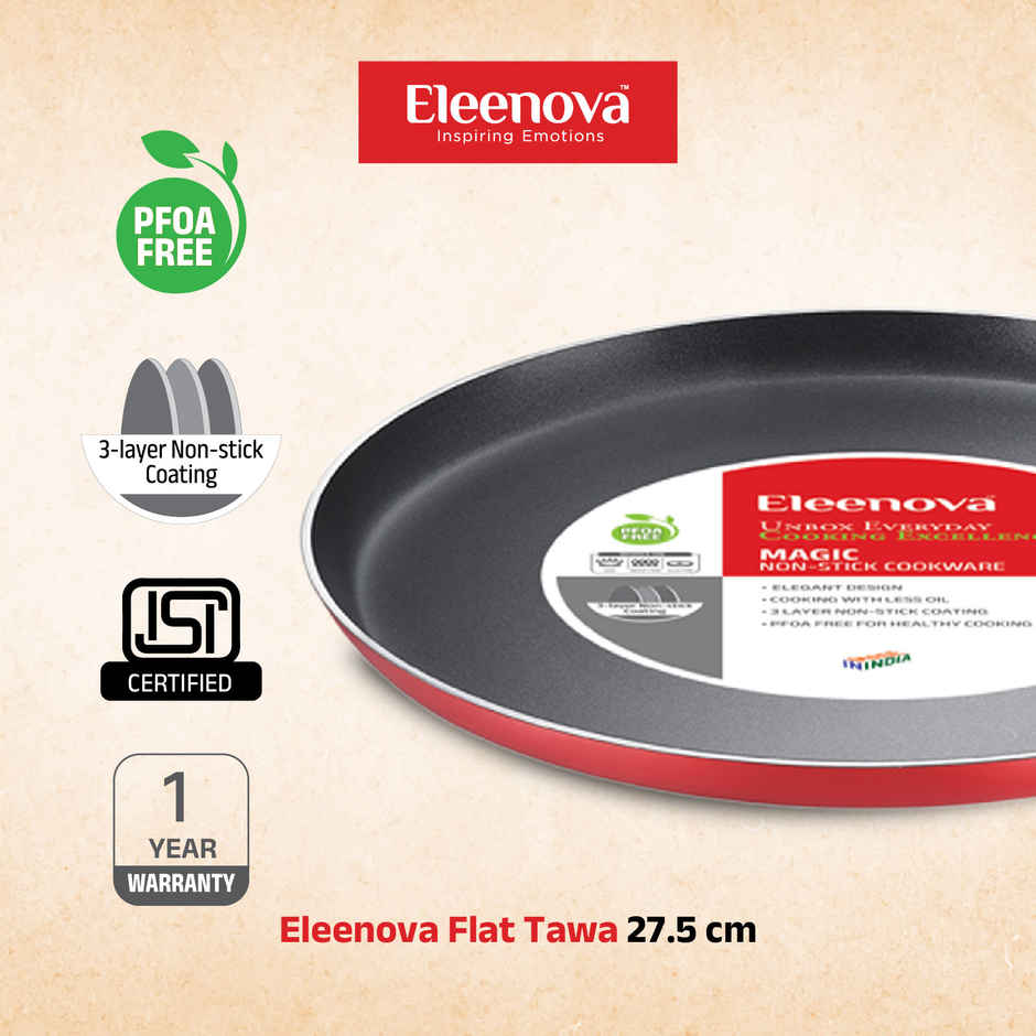 Eleenova Magic Nonstick Flat Tawa | 3 Layer Non Stick Coating - 27.5 cm